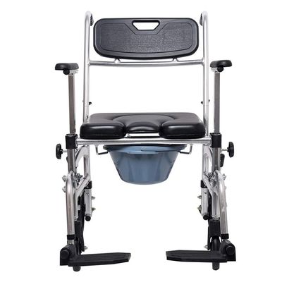 Commode Chair,Toilet Chair Wheelchairs High Back Reclining, with Drop-Arm and Safety Frame, for Adults, Handicap, Elderly Easy Transfer