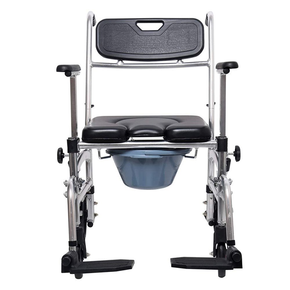 Commode Chair,Toilet Chair Wheelchairs High Back Reclining, with Drop-Arm and Safety Frame, for Adults, Handicap, Elderly Easy Transfer