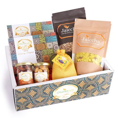 Ghasitaram Gifts Jaiccha Holi- Sweets/Holi Hampers/Green Hamper Box with Sugarfree Gujiyas