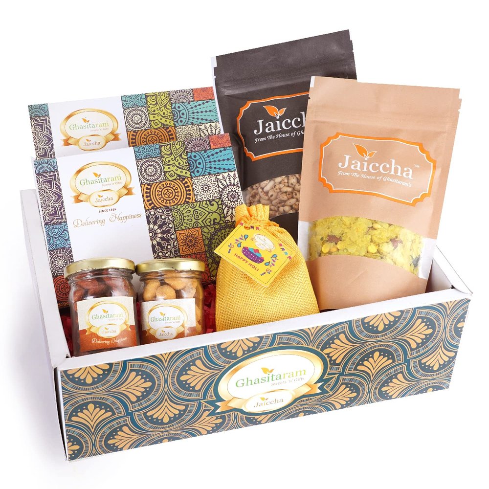 Ghasitaram Gifts Jaiccha Holi- Sweets/Holi Hampers/Green Hamper Box with Sugarfree Gujiyas