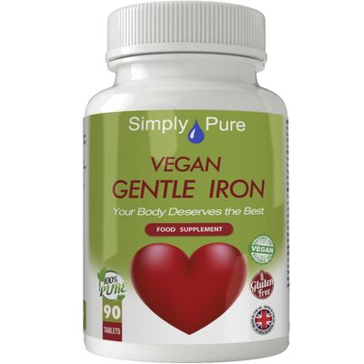Simply Pure Gentle Iron | Ferrous Bisglycinate 14mg Tablets x 90 | Easily Absorbed & Gentle on The Stomach | Gluten Free | GM Free | Vegan