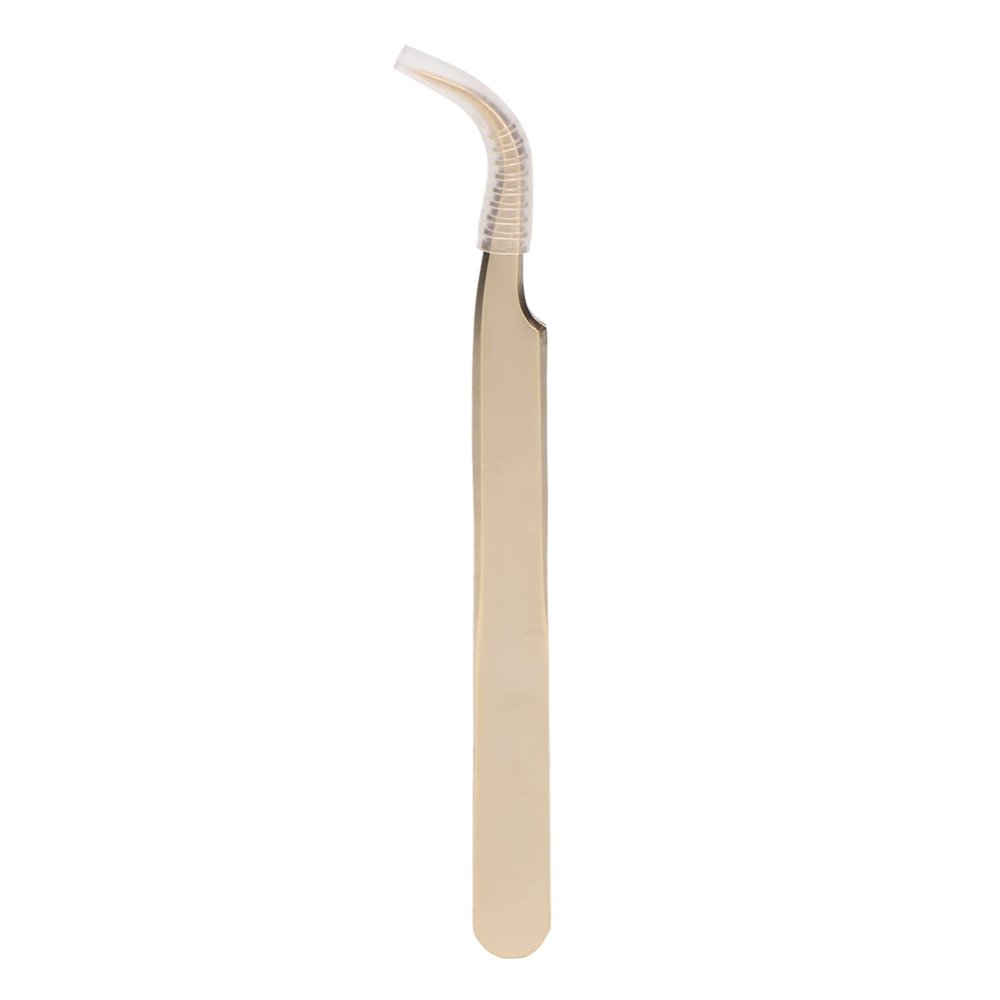 Lash Extension Tweezer, Stainless Steel Eyelash Tweezer for Nail Pearl Golden (Curved Tweezers)