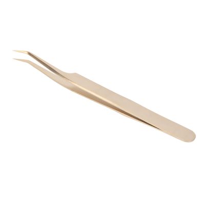Lash Extension Tweezer, Stainless Steel Eyelash Tweezer for Nail Pearl Golden (Oblique Tweezer)