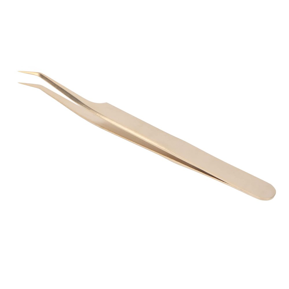 Lash Extension Tweezer, Stainless Steel Eyelash Tweezer for Nail Pearl Golden (Oblique Tweezer)