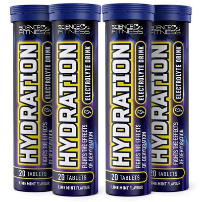 Hydration Tablets with Electrolytes by Science Fitness | 80 Rehydration Effervescent with Electrolytes & Added Vitamins| Refreshing Mint Lime Drink Full of Minerals | 20 Tablets (4 Tubes)