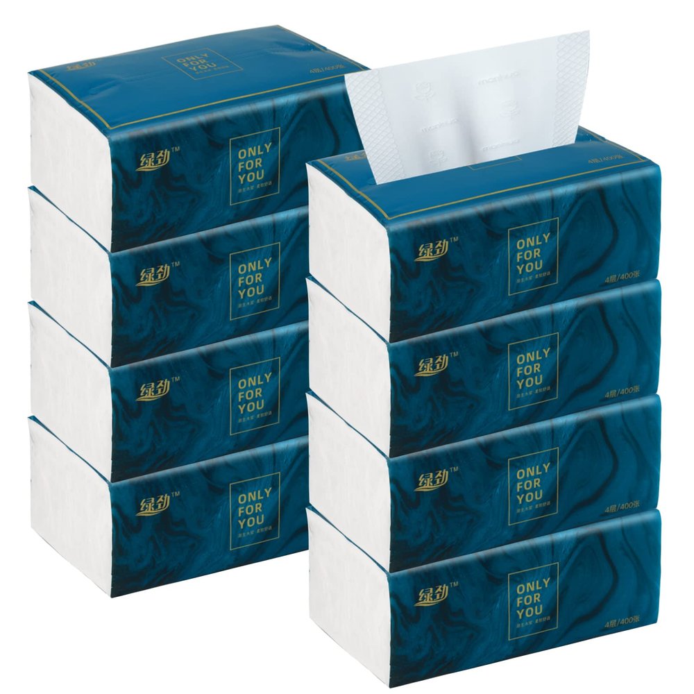 8 Packs Disposable Facial Tissue, Toilet Paper, Native Wood Pulp Fiber Material, Soft Facial Napkin, White Facial Paper Tissue, 4-Ply, 400 Sheets per Pack