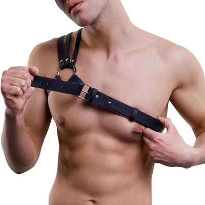 YEMYIQZ PU Leather Harness For Men Adjustable Buckle Body Chest Garter Belt Cosplay Nightclub Sexy Punk Chest Belt Clubwear, Side Strap