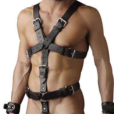 YEMYIQZ PU Leather Harness For Men Adjustable Buckle Body Chest Garter Belt Cosplay Nightclub Sexy Punk Chest Belt Clubwear, Jumpsuit