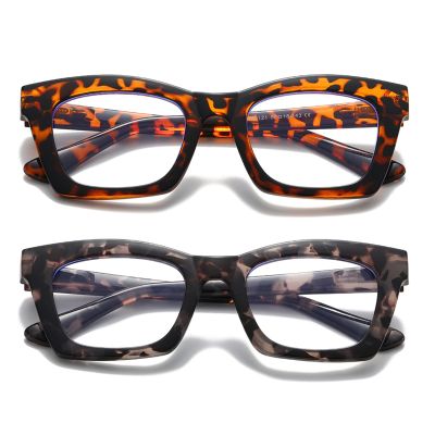 Hubeye Reading Glasses for Women Oprah Style Blue Light Blocking Oversized Square Spring Hinge Computer Readers (Leopard Print+Dark Gray, 1.50)