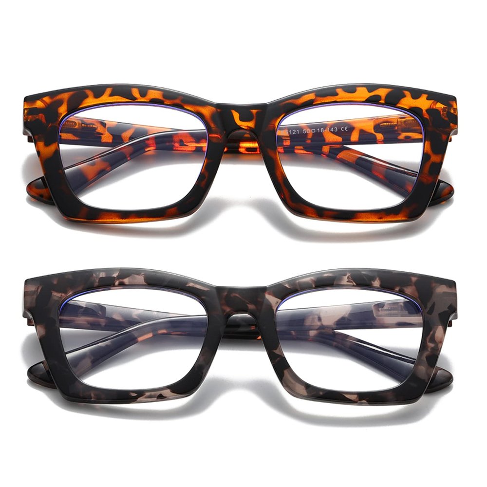 Hubeye Reading Glasses for Women Oprah Style Blue Light Blocking Oversized Square Spring Hinge Computer Readers (Leopard Print+Dark Gray, 1.50)