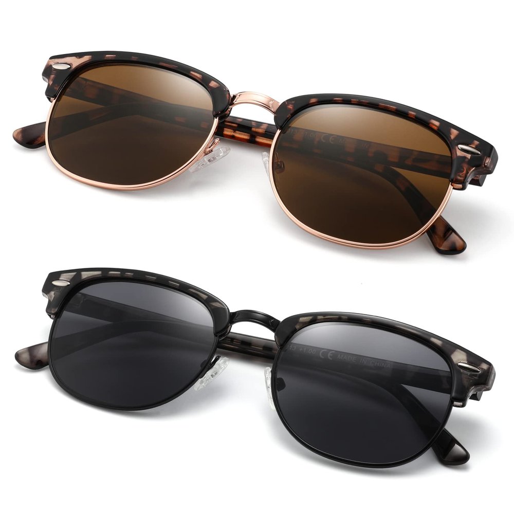 2 Pack Sunglasses Readers for Men Women Vintage Full Lens Reading Sunglasses Outdoor Magnifying Glasses NON BIFOCAL 2.25x