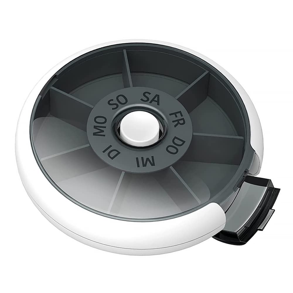 1Pcs Pill Box, Portable Press to Rotary Round 7 Days Pill Box Tray Medicine Box Holder, Easy Management & Organisation, Black