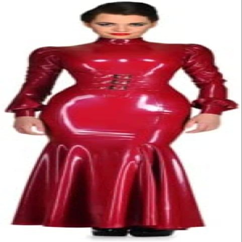 Sexy Red Latex Long Dress Rubber One-Piece Corset,Yellow,4XL
