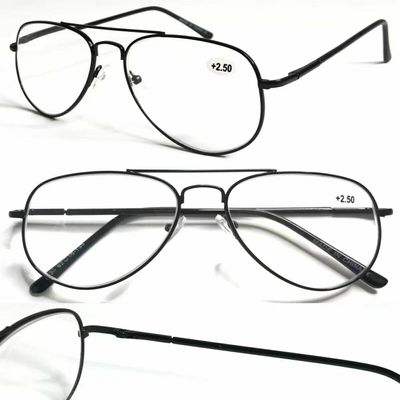 2 Pairs Black Classic Stylish Double Bridge Metal Reading Glasses R294 Specs +0.75