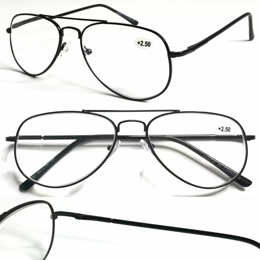 2 Pairs Black Classic Stylish Double Bridge Metal Reading Glasses R294 Specs +3.25