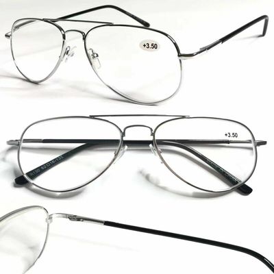 2 Pairs Silver Classic Stylish Double Bridge Metal Reading Glasses R294 Specs +3.50