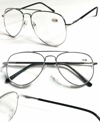 2 Pairs Silver Classic Stylish Double Bridge Metal Reading Glasses R294 Specs +1.75