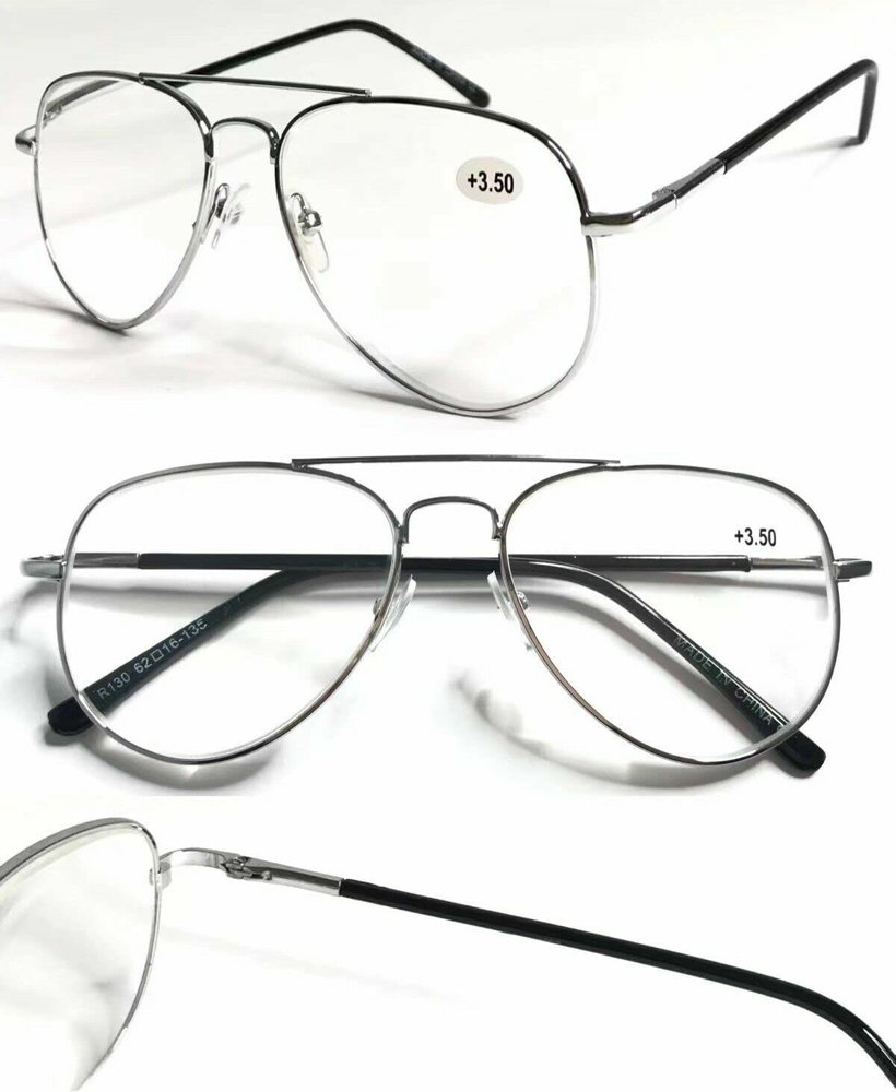 2 Pairs Silver Classic Stylish Double Bridge Metal Reading Glasses R294 Specs +1.75