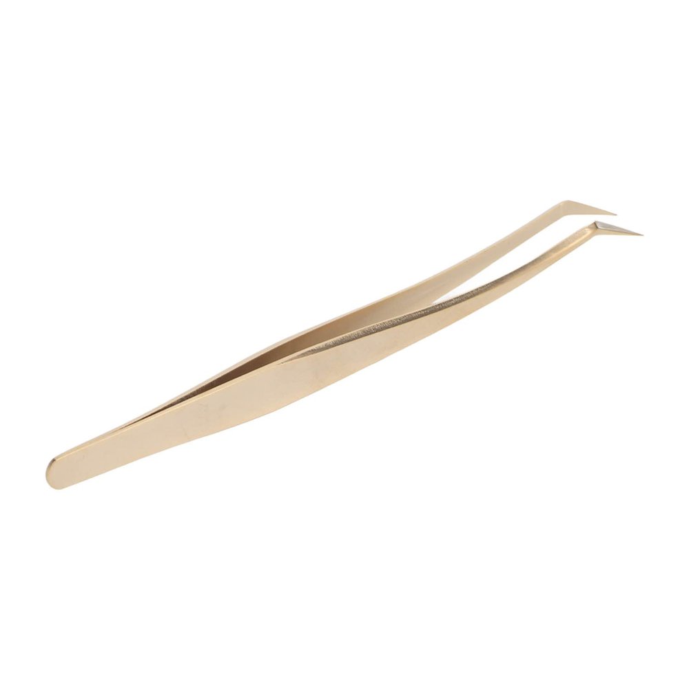 Eyelash Extension Tweezer Lash Tweezers False Precision Lash Tweezers Lashes Tweezer Eyelash for False Lashes Stainless Steel Golden (Long Oblique Tweezer)