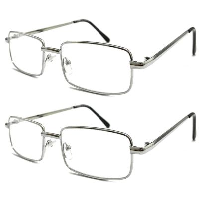 TWINKLE TWINKLE Men's Classic Rectangle Metal Reading Glasses & Square Reader Short Arms Covers R400 (2 Pairs Silver, +125 Magnification)