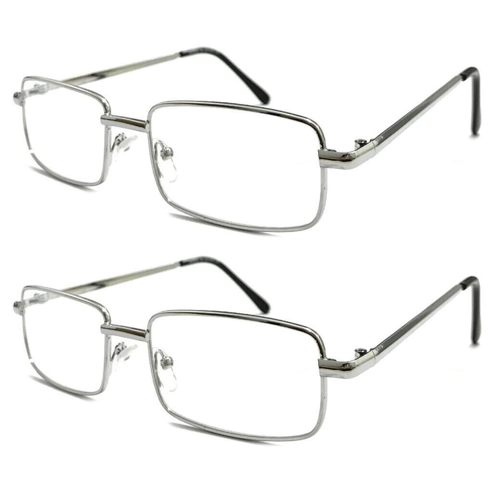 TWINKLE TWINKLE Men's Classic Rectangle Metal Reading Glasses & Square Reader Short Arms Covers R400 (2 Pairs Silver, +125 Magnification)