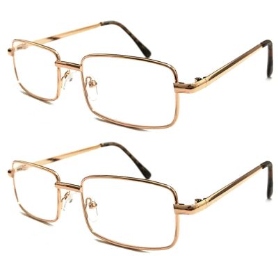 TWINKLE TWINKLE Men's Classic Rectangle Metal Reading Glasses & Square Reader Short Arms Covers R400 (2 Pairs Gold, +350 Magnification)