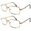 TWINKLE TWINKLE Men's Classic Rectangle Metal Reading Glasses & Square Reader Short Arms Covers R400 (2 Pairs Gold, +350 Magnification) view 1