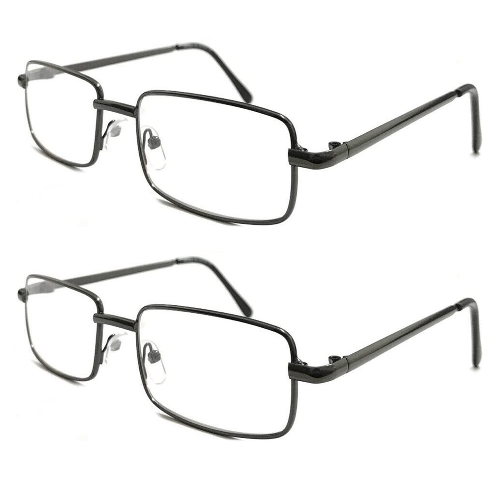 TWINKLE TWINKLE Men's Classic Rectangle Metal Reading Glasses & Square Reader Short Arms Covers R400 (2 Pairs Gun Metal, +225 Magnification)