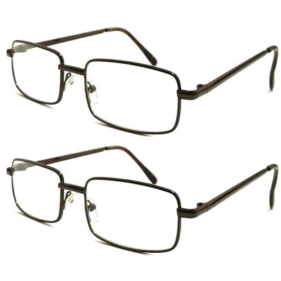 TWINKLE TWINKLE Men's Classic Rectangle Metal Reading Glasses & Square Reader Short Arms Covers R400 (2 Pairs Brown, +325 Magnification)