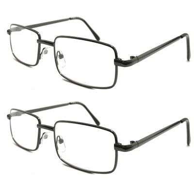 TWINKLE TWINKLE Men's Classic Rectangle Metal Reading Glasses & Square Reader Short Arms Covers R400 (2 Pairs Gun Metal, +375 Magnification)