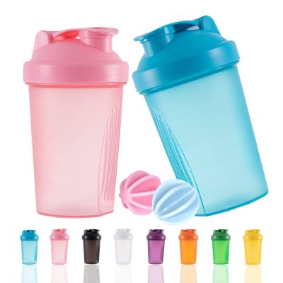YAYAYOUNG Protein Shaker Bottle, 400 ml, Leak-Proof, BPA-Free, Protein Shaker for Supplement Shakes with Strainer & Scale, Fitness Mixer for Creamy Whey Protein Powder Shakes, Blue + Pink (2 Pieces)