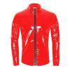 Beokeuioe Men's Patent Look Jacket Men's T-Shirt Undershirt Wetlook Tops Muscle Shirt Patent Leather Mesh with Stand-Up Collar Sexy Party Clubwear Patent Look Wetlook Blouse, B Red, XL