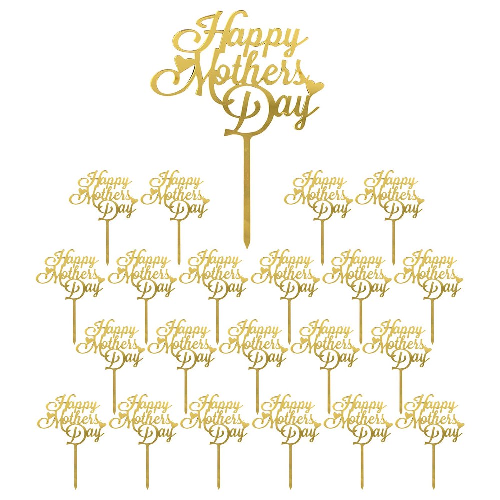 HomeSoGood 20pcs Happy Mother's Day Cake Topper, Acrylic Reusable Cake Decoration