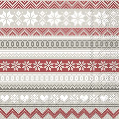 IHR Ideal Home Range - Paper Napkins Nordic Pattern Cream red 20 pc. 3-Ply Cocktail Napkins 25 cm x 25 cm / 10 inch x 10 inch
