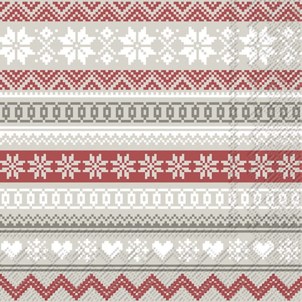 IHR Ideal Home Range - Paper Napkins Nordic Pattern Cream red 20 pc. 3-Ply Cocktail Napkins 25 cm x 25 cm / 10 inch x 10 inch