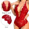 ROSVAJFY Sexy Lace Bodysuit for Women One Piece Naughty Lingerie Deep V-Neck Hollow Out Teddy Babydoll Transparent Backless Negligee Cutout Wasit Mesh Slim Bodycon Stretch Jumpsuit Oneise (Red, S) view 2