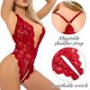 ROSVAJFY Sexy Lace Bodysuit for Women One Piece Naughty Lingerie Deep V-Neck Hollow Out Teddy Babydoll Transparent Backless Negligee Cutout Wasit Mesh Slim Bodycon Stretch Jumpsuit Oneise (Red, S) view 3