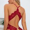 ROSVAJFY Sexy Lace Bodysuit for Women One Piece Naughty Lingerie Deep V-Neck Hollow Out Teddy Babydoll Transparent Backless Negligee Cutout Wasit Mesh Slim Bodycon Stretch Jumpsuit Oneise (Red, S) view 4