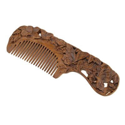 barenx Antique Natural Sandalwood Wood Carving Comb Wide Teeth Anti-static Massage Scalp