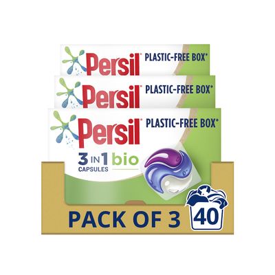 Persil 3 in 1 Bio Washing Capsules laundry capsules for a powerful clean 1st time with recyclable, plastic-free box* 3x 40 capsules (120 washes)