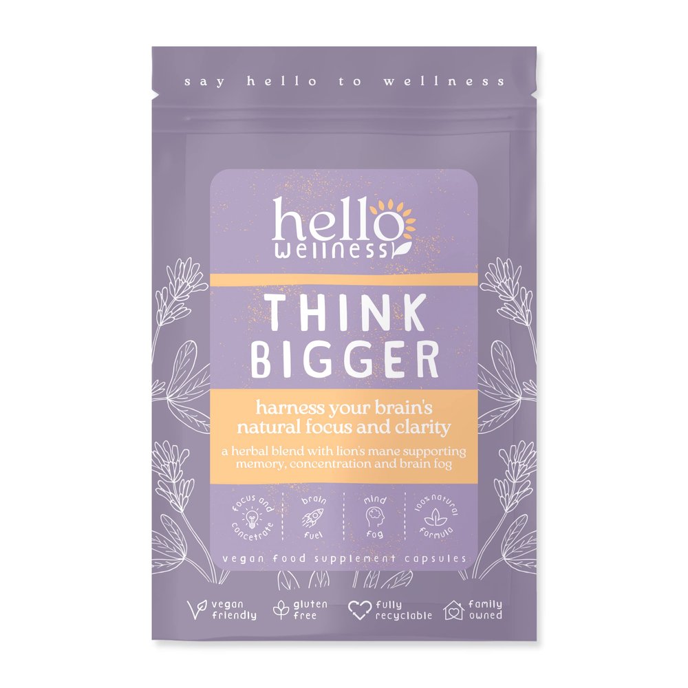 Hello Wellness Brain Supplement 30 Capsules | Make in The UK Nootropics Brain Supplements | Contains Lions Mane, Rosemary, & Lemon Balm | Brain Fog Supplement | (60)