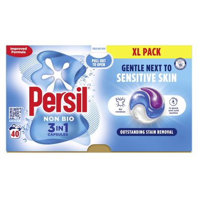 Persil Non Bio 3 in 1 Washing Capsules laundry capsules gentle next to sensitive skin for outstanding stain removal in quick & cold washes 40 washes
