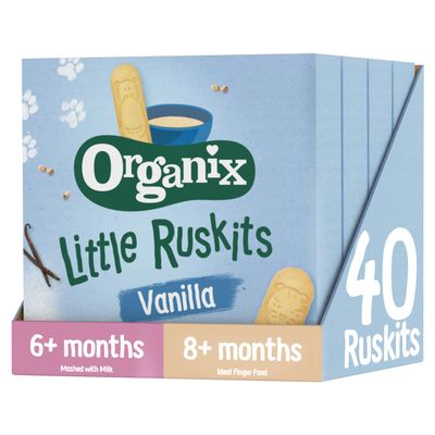Organix Vanilla Organic Little Ruskits, Organic Baby Snack, 6+ Months, 10 x 6 g Ruskits Per Box (4 Boxes Total)
