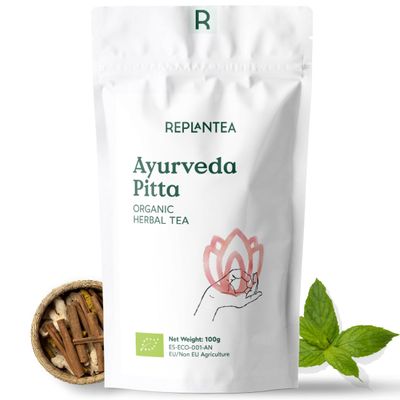 Ayurveda Tea Pitta Organic 100g (50 Cups) | Herbal Loose Leaf Tea with Liquorice, Ginger, Cinnamom, Fennel, Mint, Cardamom, Turmeric REPLANTEA