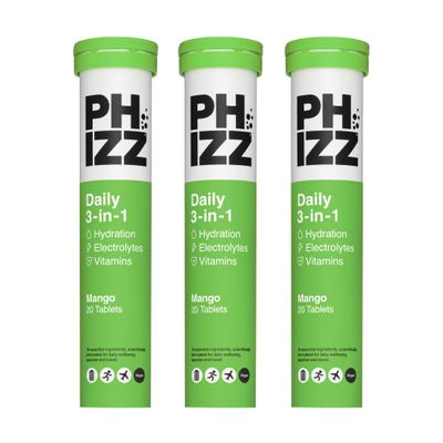 Phizz Electrolytes, Multivitamin & Hydration Tablets - 60 Effervescent Rehydration Electrolyte Tablets - 18 Vitamins & Minerals, Vitamin C, Vegan, Low Calorie (Mango, 60 Count (Pack of 1))