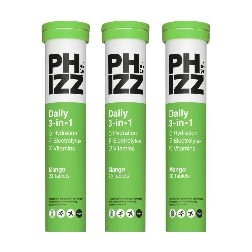 Phizz Electrolytes, Multivitamin & Hydration Tablets - 60 Effervescent Rehydration Electrolyte Tablets - 18 Vitamins & Minerals, Vitamin C, Vegan, Low Calorie (Mango, 60 Count (Pack of 1))