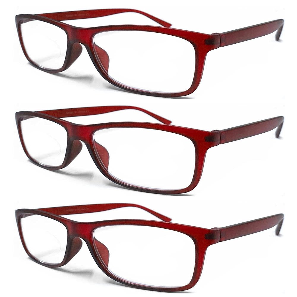 ZIZO EYEWEAR 3 Pairs Reading Glasses Value Pack Classic Stylish Comfort Design Spectacles R140 (3 Pairs Matte Red, +3.00 Magnification)