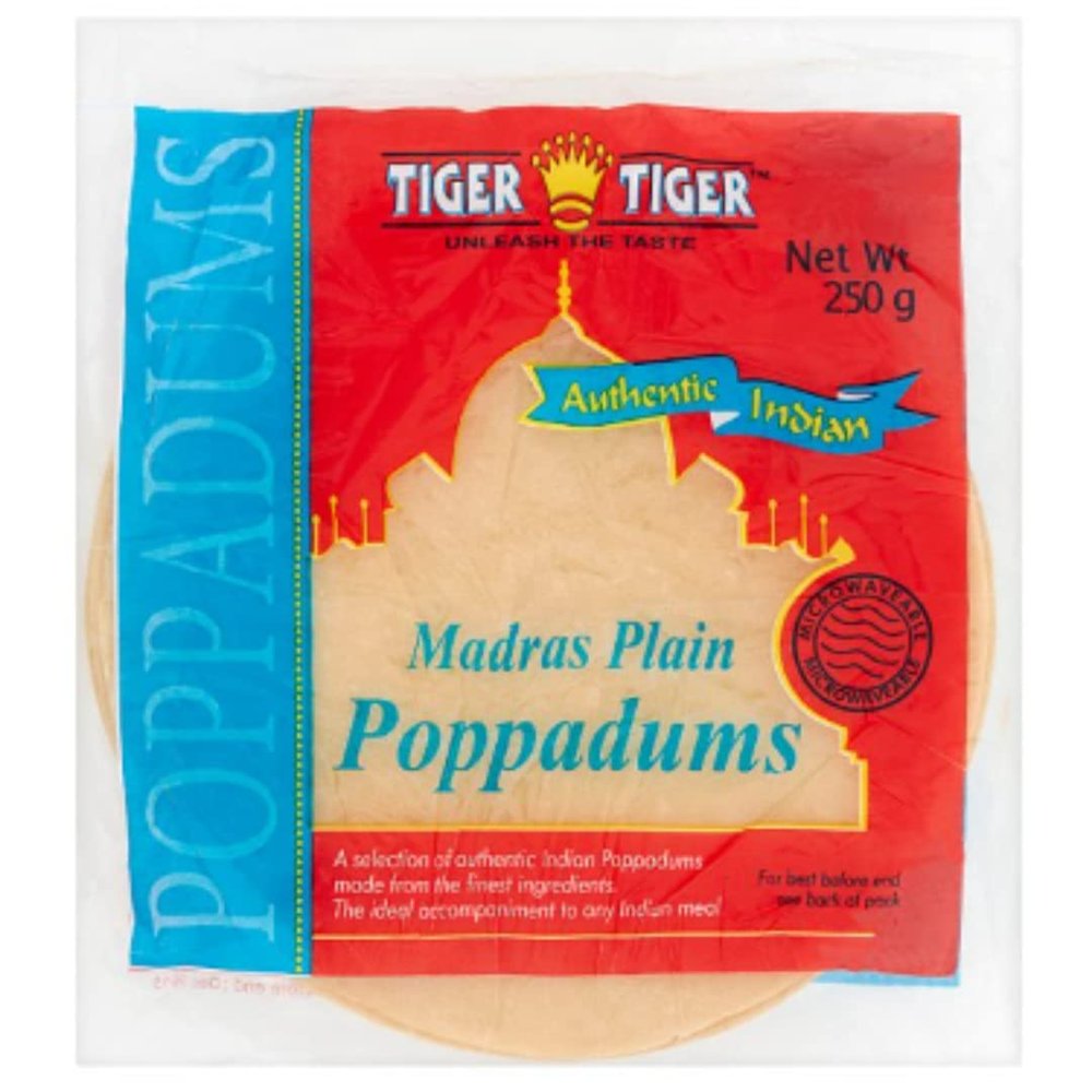 Tiger Tiger Authentic Indian Madras Plain Poppadums 250g x 10