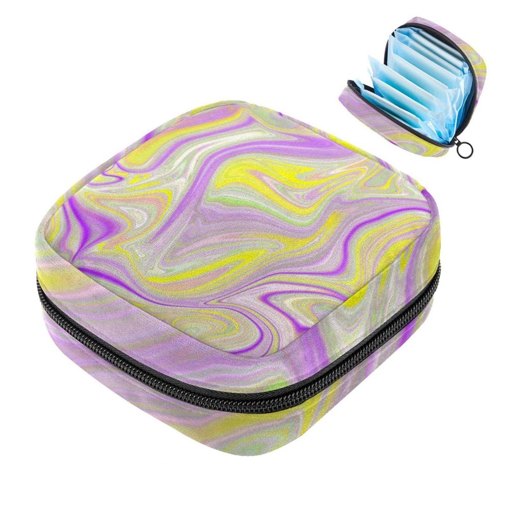 Abstract Colorful Psychedelic Swirl Trippy Sanitary Napkin Storage Bag Menstrual Pad Bag Portable Menstrual Cup Pouch with Zipper for Teen Girls Women Ladies