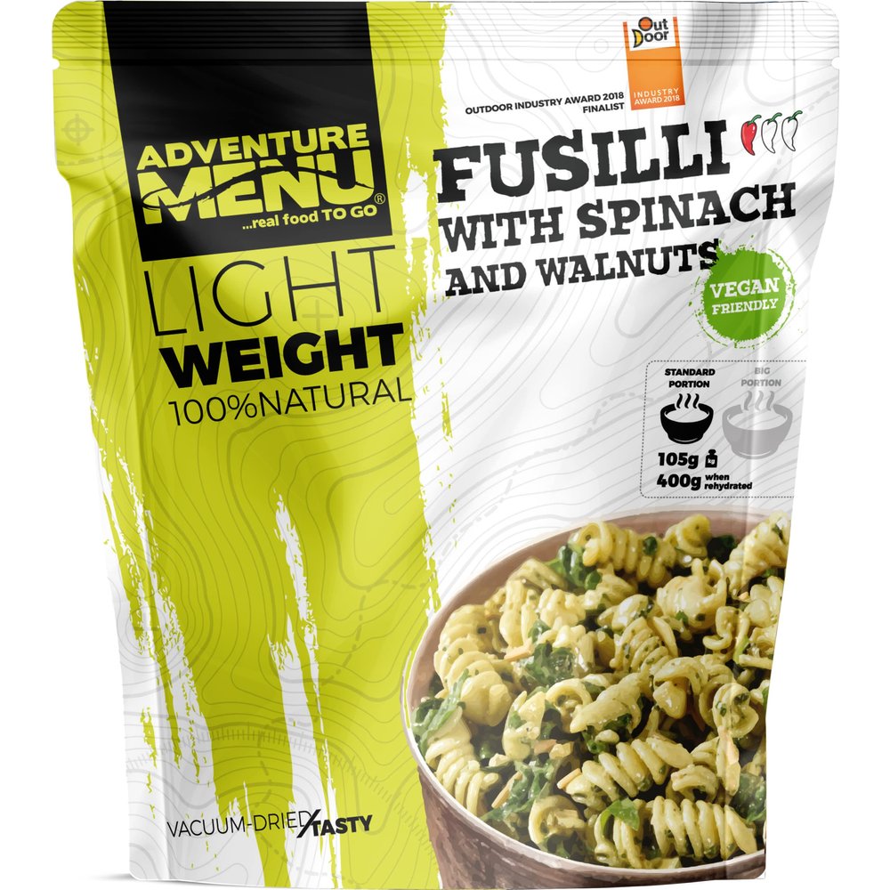Adventure Menu Fusilli with spinach and walnuts (VEGAN) Reg Pack - 98g (528kcal)